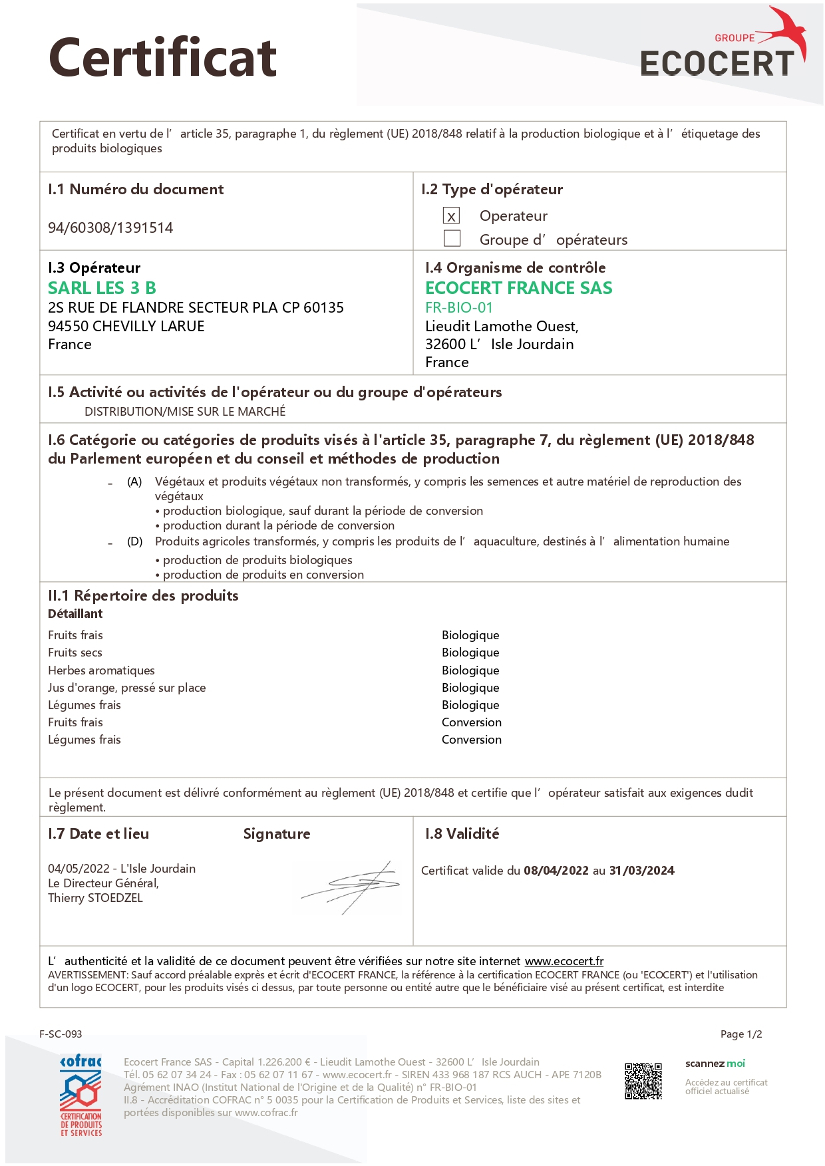 Certificat Ecocert 2023