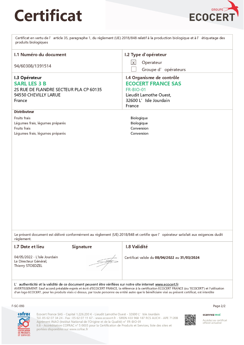 Certificat Ecocert 2023